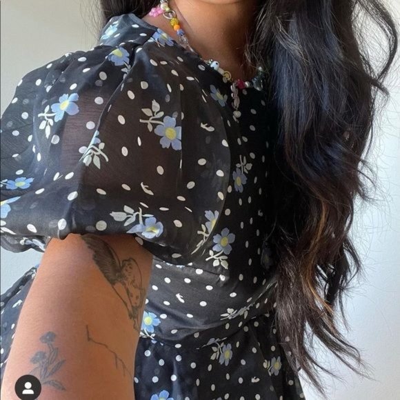 Sandy Liang For Target Dress Small Floral Short Puff Sleeve Tiered Polka Dot New - Picture 3 of 17